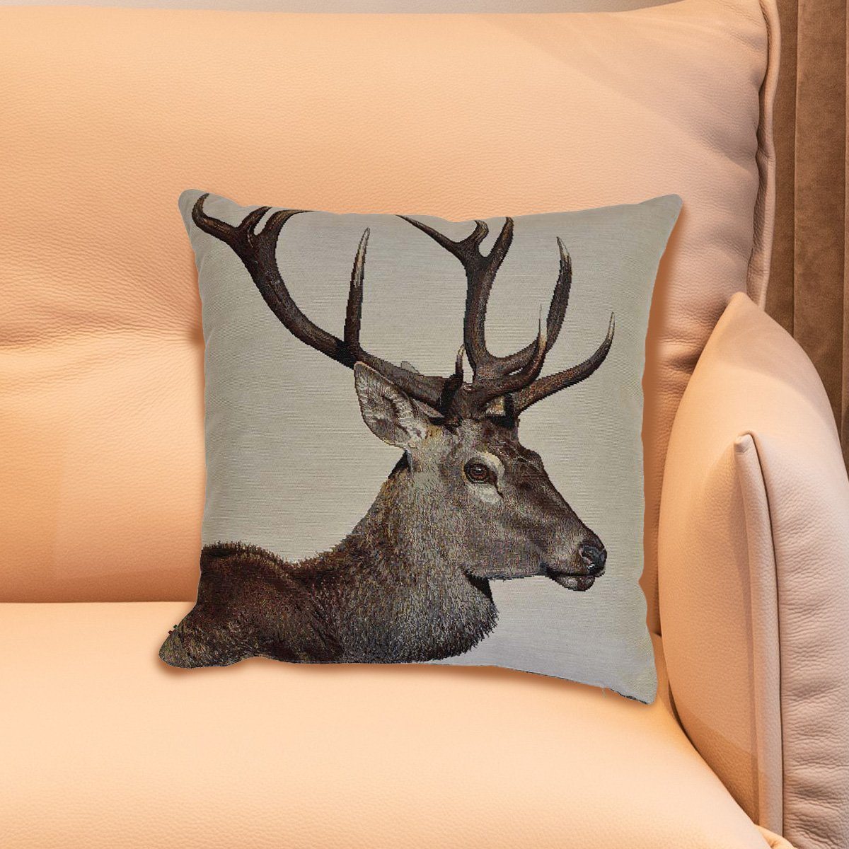 Cuscino in Cotone Stampato con Cervo di Profilo - Natural Stag Cuscino Daunex 