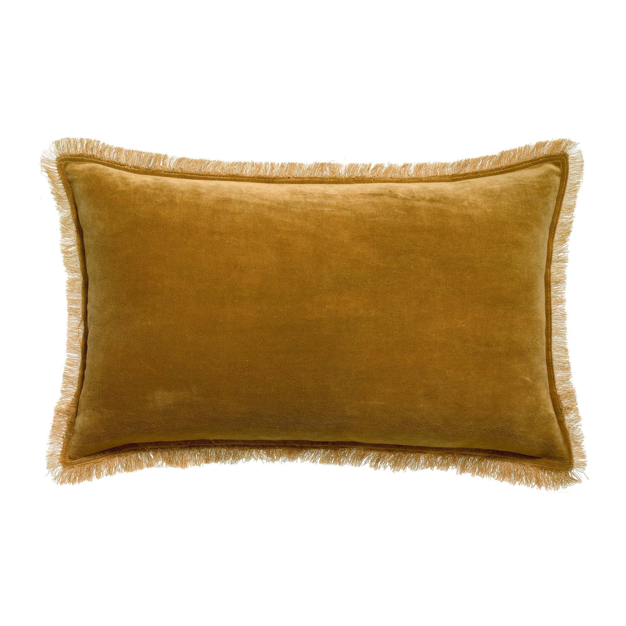 Cuscino in Puro Cotone Vellutato a Frange Tinta Unita - Fara Cuscino Vivaraise 30x50 Bronzo 