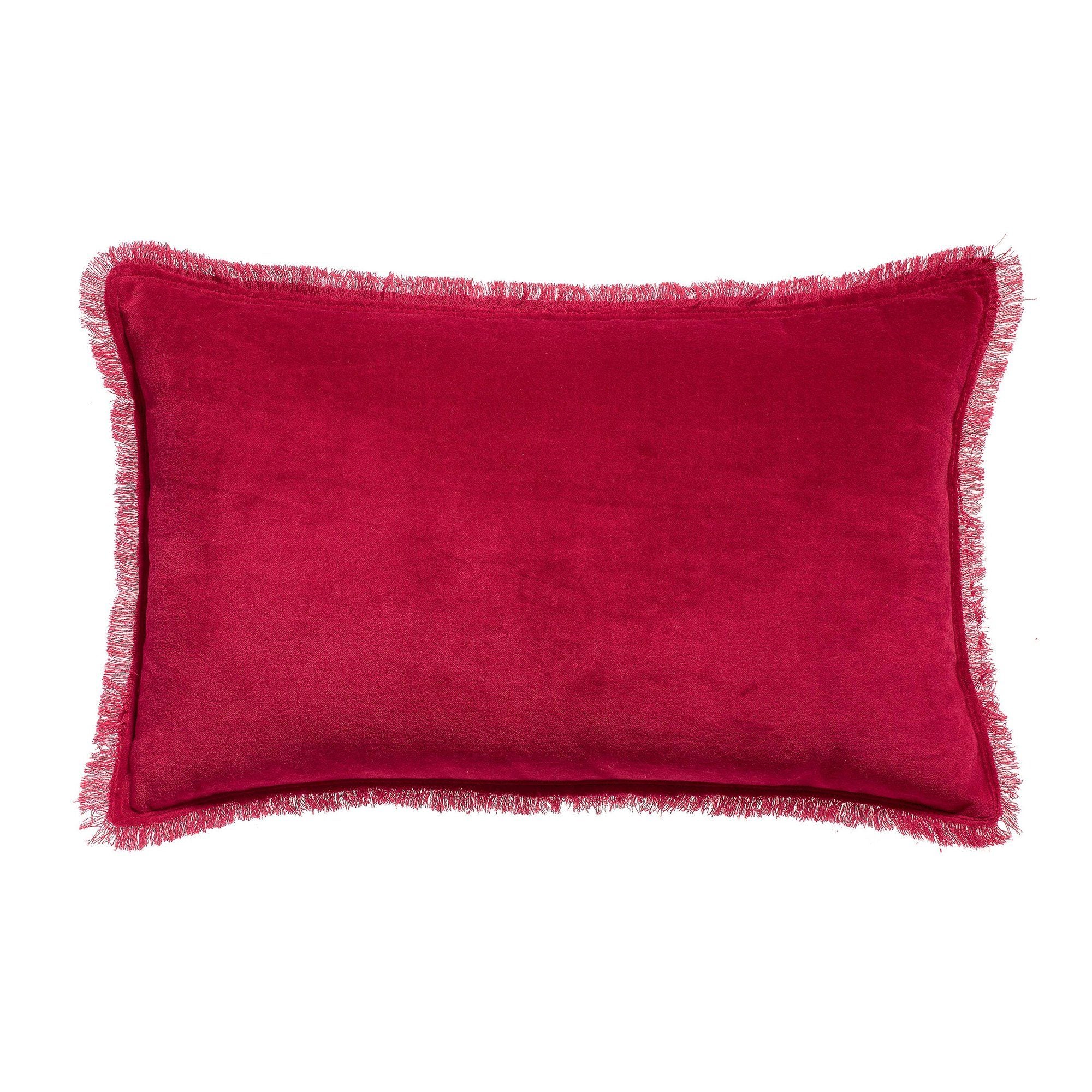 Cuscino in Puro Cotone Vellutato a Frange Tinta Unita - Fara Cuscino Vivaraise 30x50 Rubino 