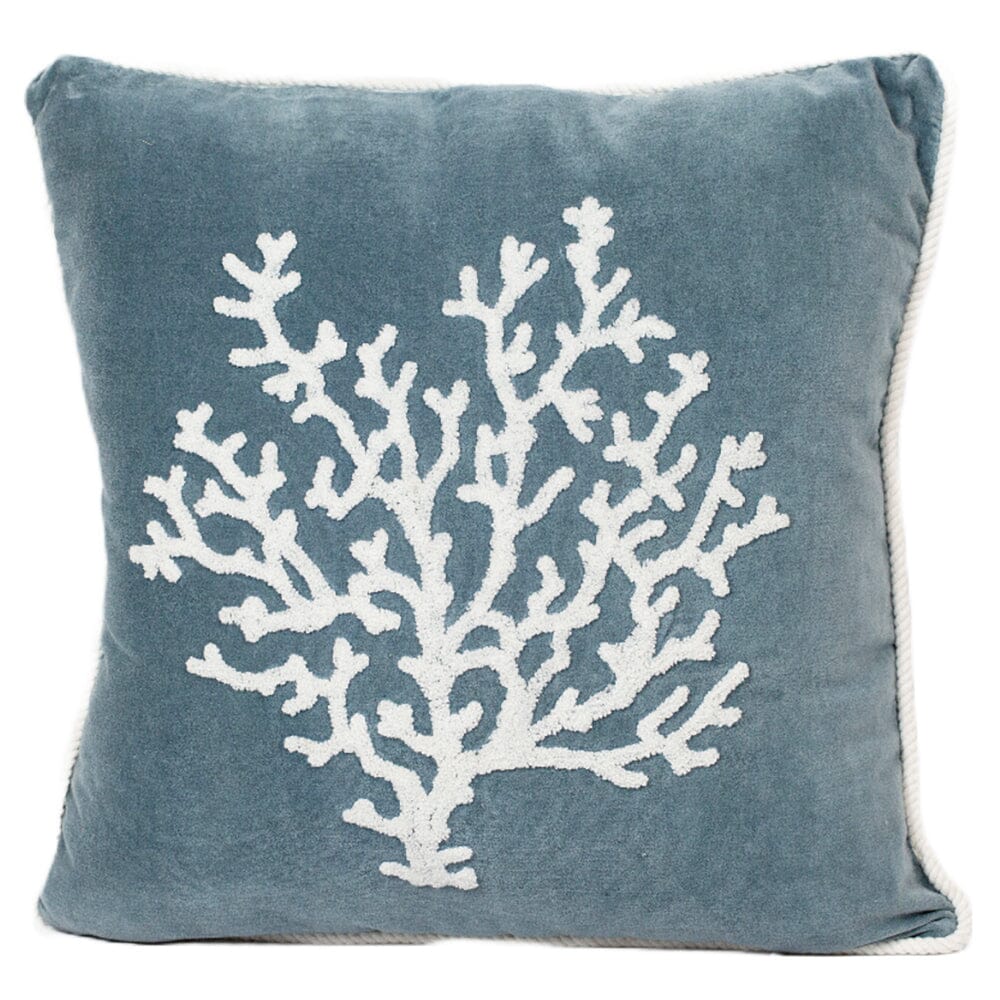 Cuscino in Velluto Fantasia Corallo - Malte Cuscini Arredo Marinette Saint-Tropez Blu Cenere/Bianco 
