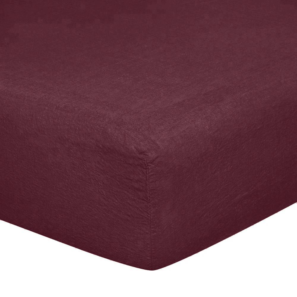 Lenzuola da Sotto con angoli in Puro Lino StoneWashed No Stiro 24 Colori - Luxury Lenzuolo Sotto Lisola Singola Rubino 