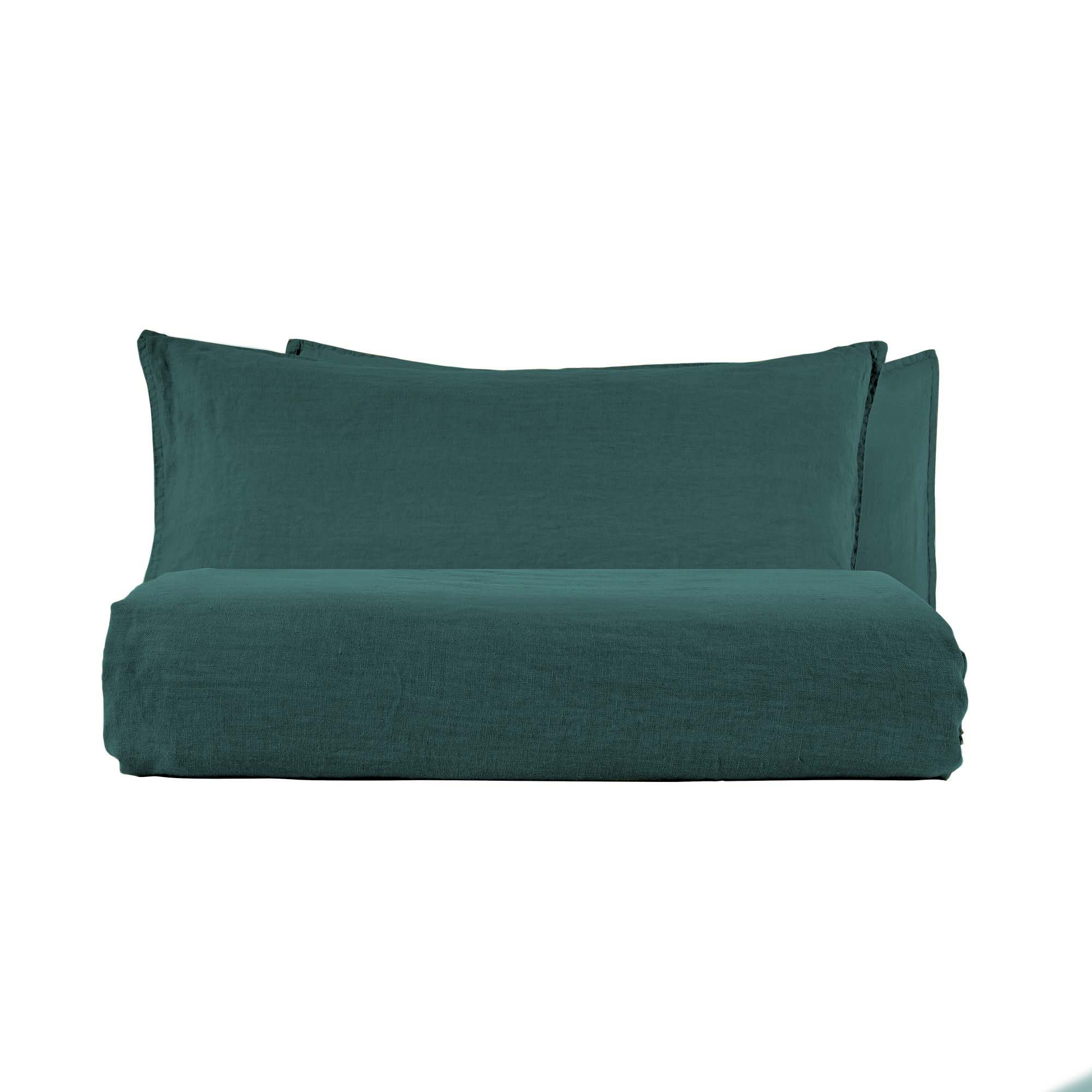 Parure Copripiumino in Lino StoneWashed No Stiro - Exclusive Copripiumino Lisola Singolo Smeraldo 