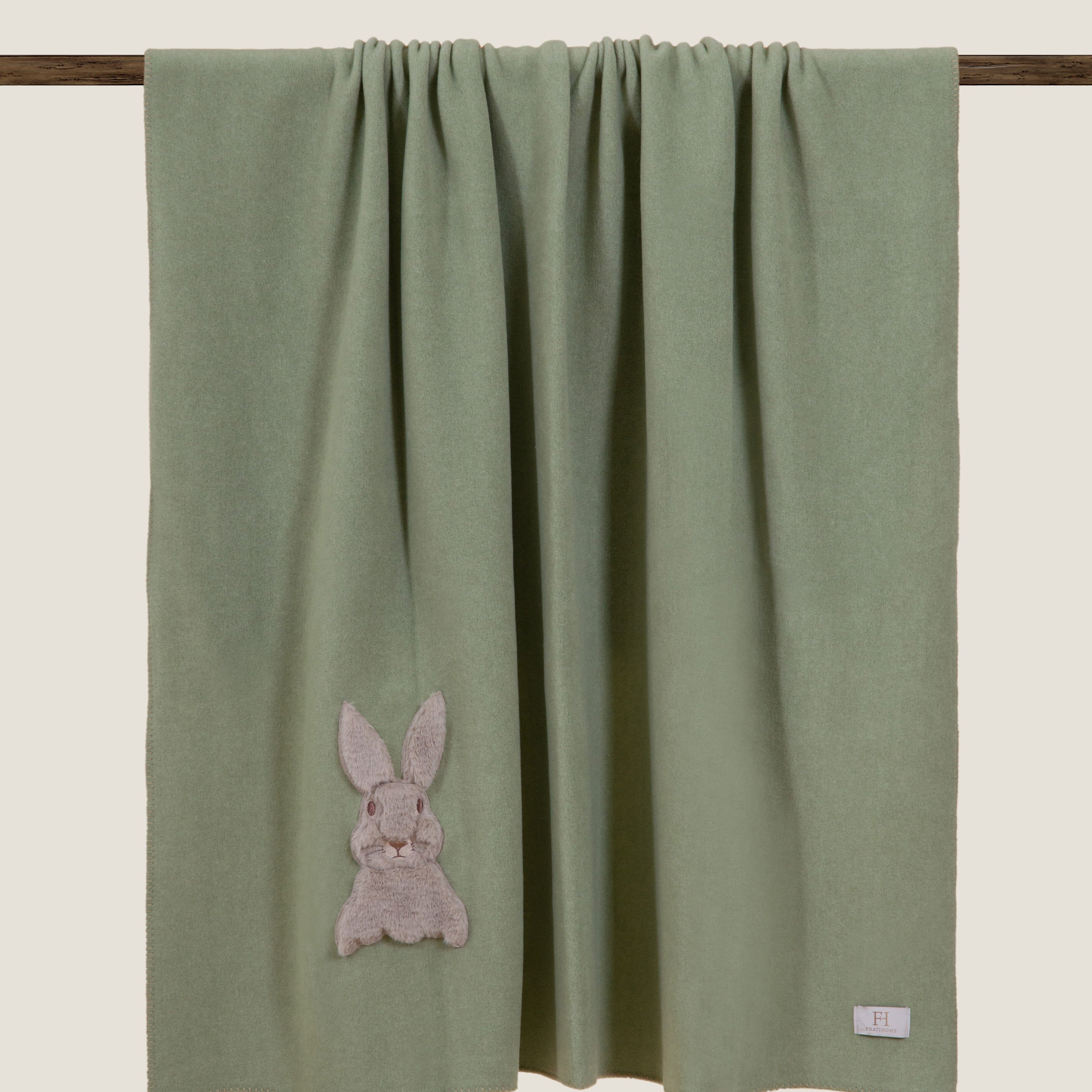 Plaid in Misto Cotone con Applicazione - Sweet Rabbit Plaid Frati Home Plaid Oliva 