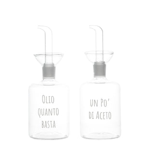 Set 2 Bottiglie in Vetro Borosilicato Serigrafate - Olio e Aceto Bottiglia Simple Day Bianco 