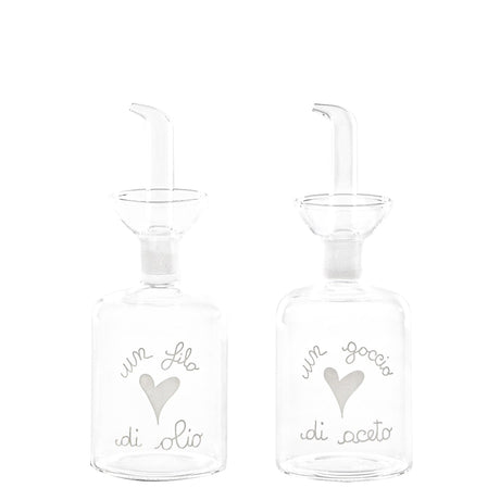 Set 2 Bottiglie in Vetro Borosilicato Serigrafate - Olio e Aceto Bottiglie Simple Day Bianco 