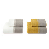 Set 2 Coppie di Spugna con Balza in Lino e Gigliuccio Coppia di spugna Lisola Bianco/Bronzo 