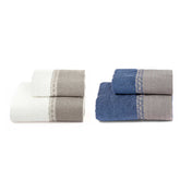 Set 2 Coppie di Spugna con Balza in Lino e Gigliuccio Coppia di spugna Lisola Bianco/Denim 