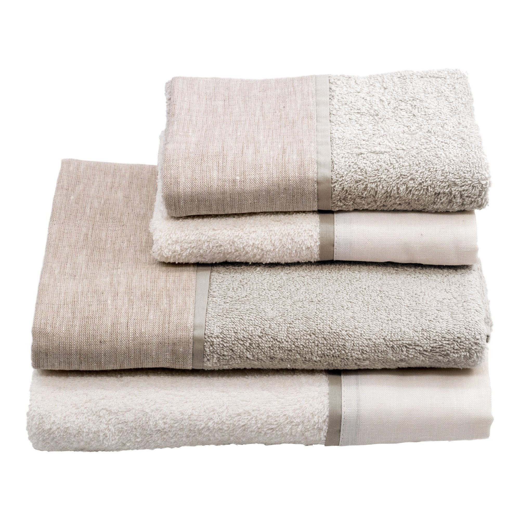 Set 2 Coppie di Spugna Doppio Bordo Lino/Raso Coppia di spugna Creole Home Panna/Corda 