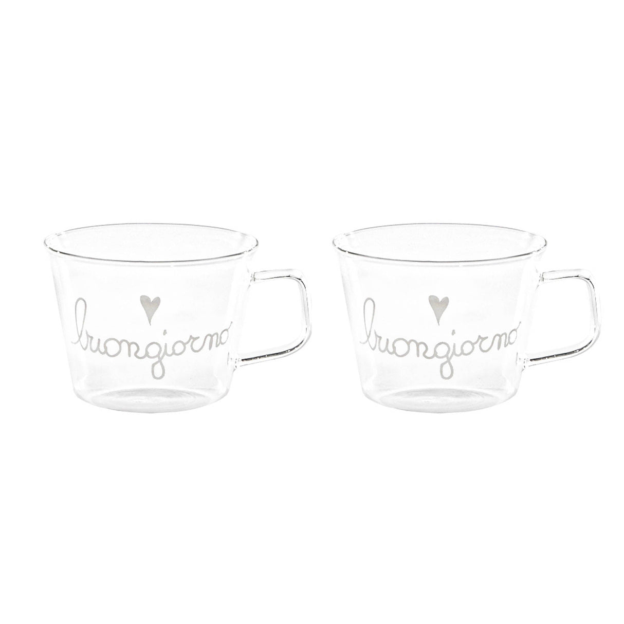 Set 2 Tazze in Vetro Borosilicato Serigrafate - Buongiorno tazze Simple Day Bianco 