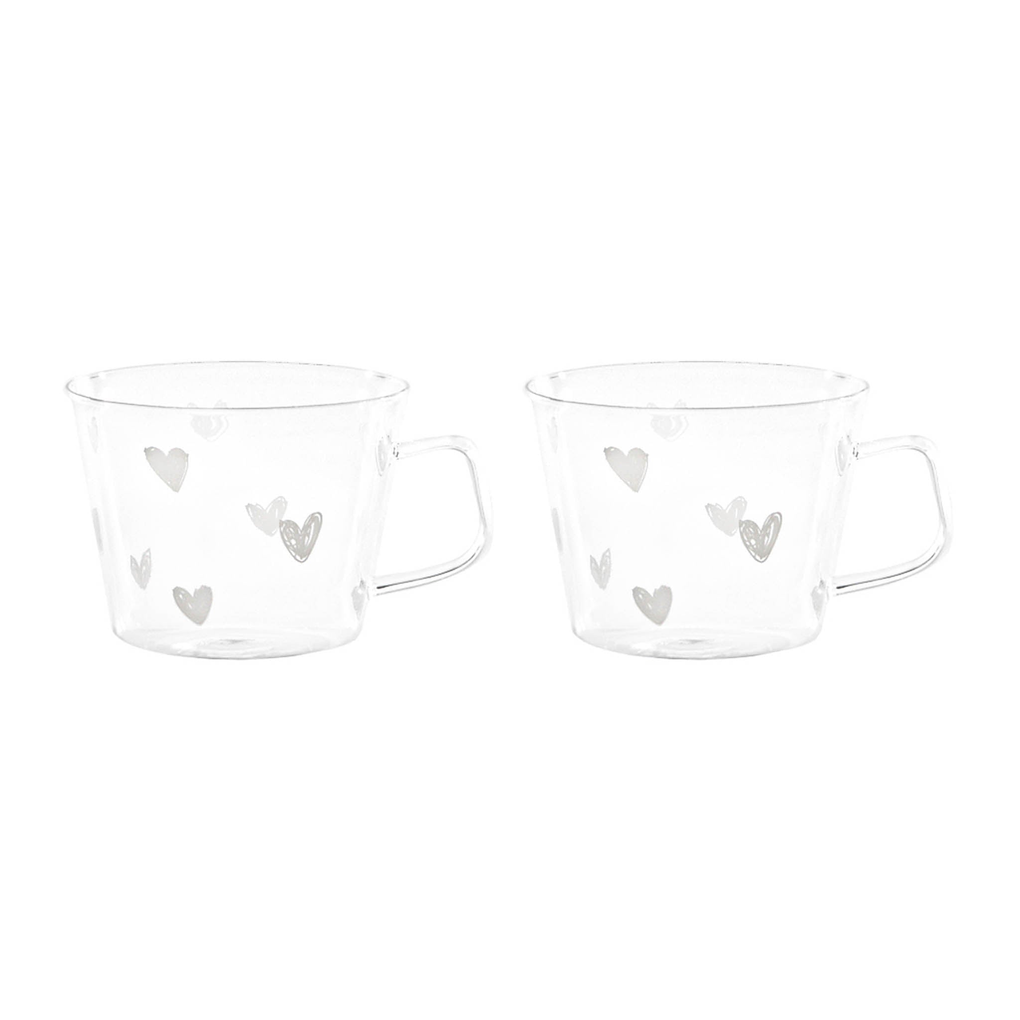 Set 2 Tazze in Vetro Borosilicato Serigrafate - Cuori tazze Simple Day Bianco 