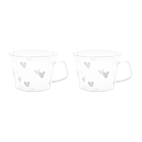 Set 2 Tazze in Vetro Borosilicato Serigrafate - Cuori tazze Simple Day Bianco 