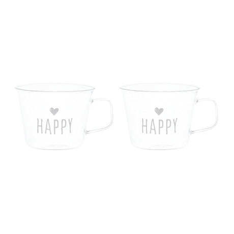 Set 2 Tazze in Vetro Borosilicato Serigrafate - Happy tazze Simple Day Bianco 