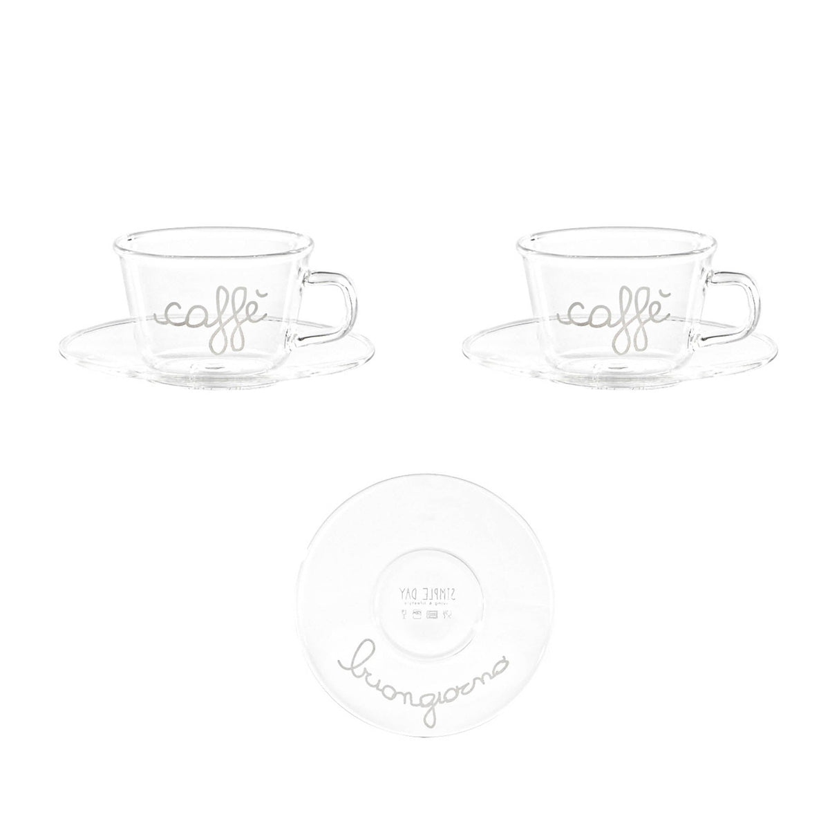 Set 2 Tazzine in Vetro Borosilicato Serigrafate - Caffè Buongiorno tazze Simple Day Bianco 