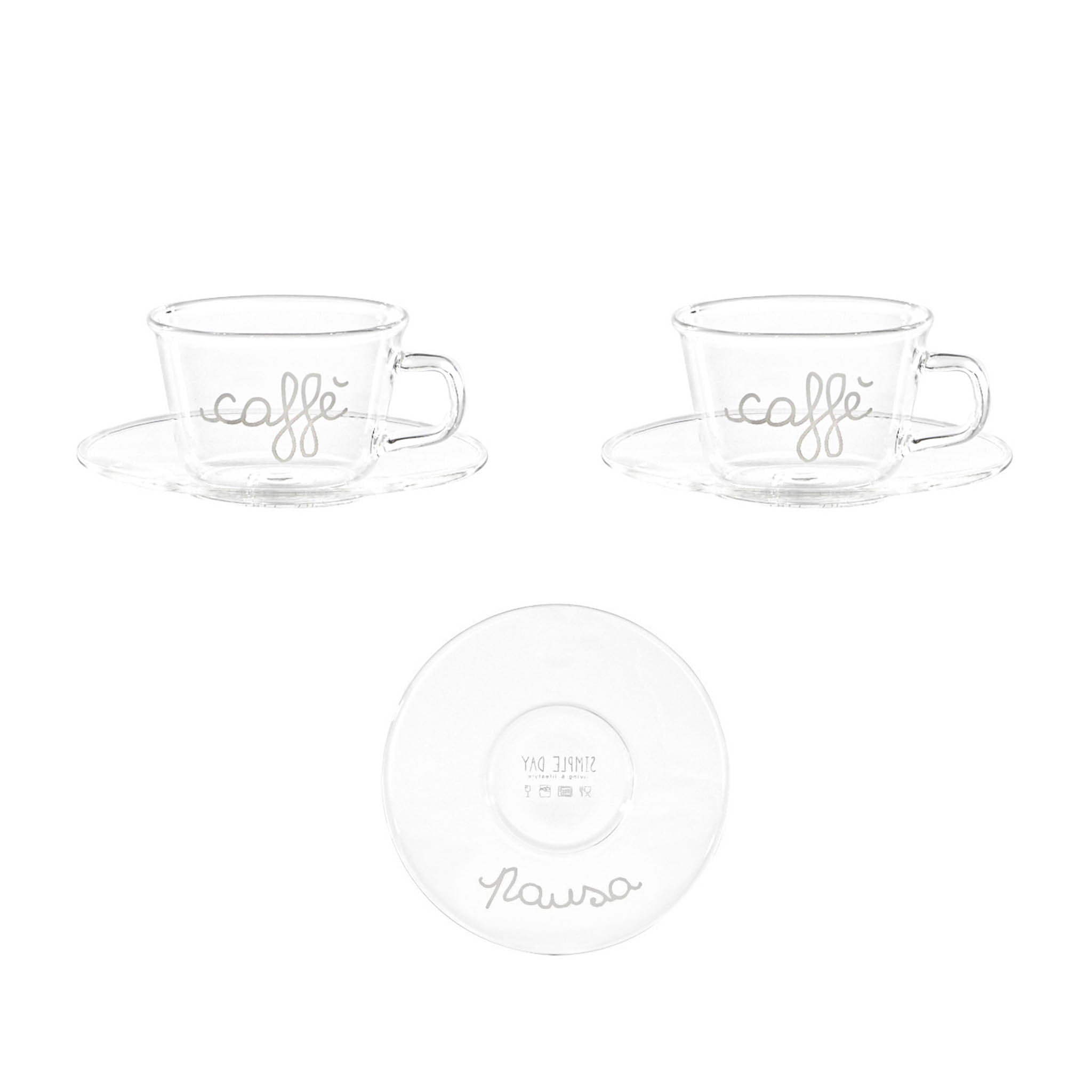 Set 2 Tazzine in Vetro Borosilicato Serigrafate - Pausa Caffè tazze Simple Day Bianco 
