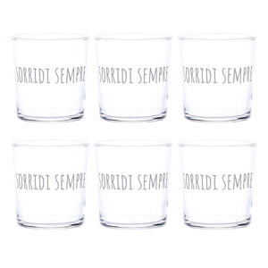 Set 6 Bicchieri Acqua in Vetro Temperato Serigrafati - Sorridi Sempre Bicchieri Simple Day 