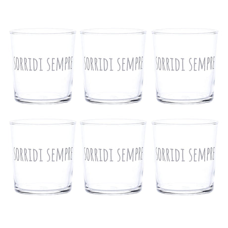 Set 6 Bicchieri Acqua in Vetro Temperato Serigrafati - Sorridi Sempre Bicchieri Simple Day 