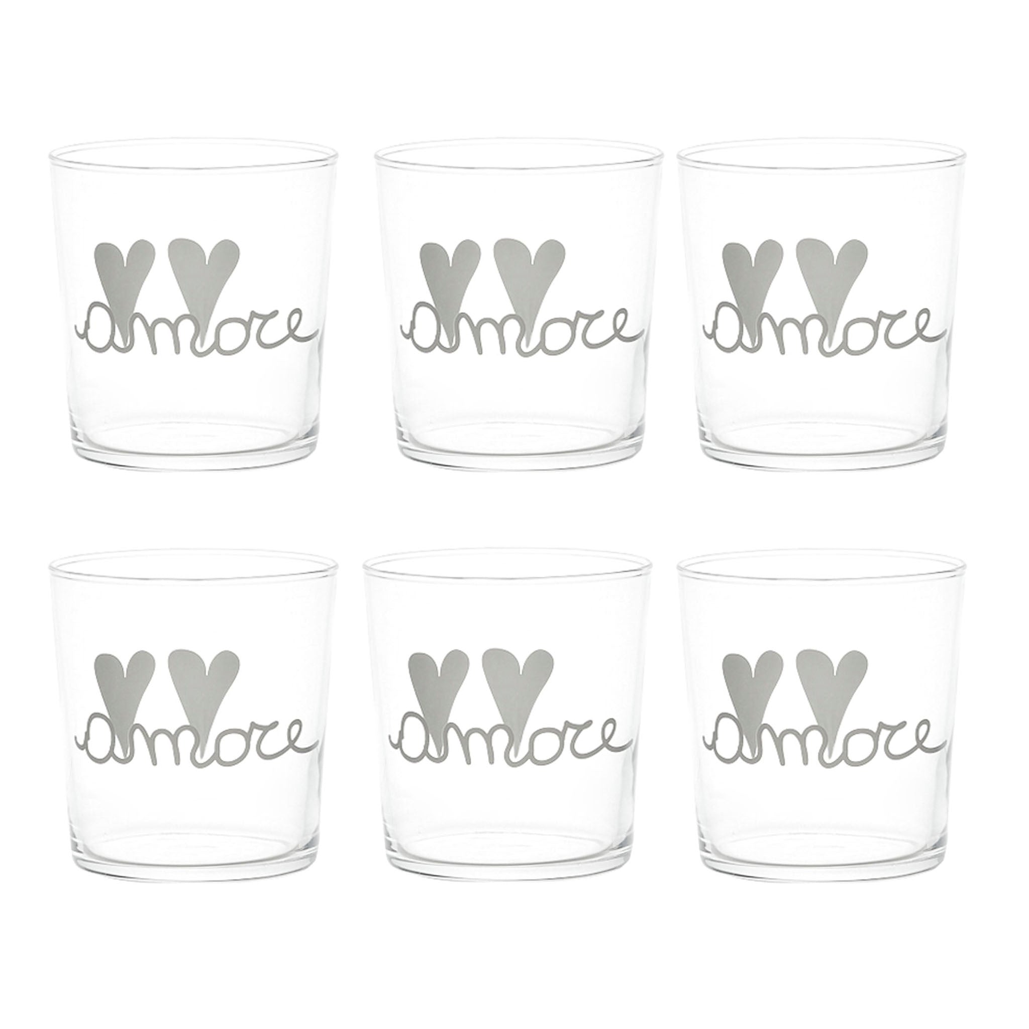 Set 6 Bicchieri Acqua Serigrafati - Amore Bicchieri Simple Day Bianco 
