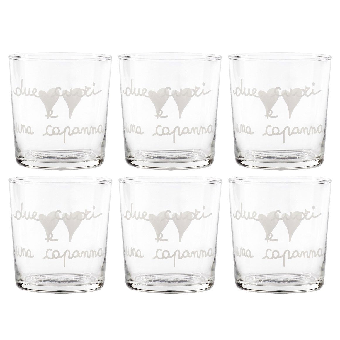 Set 6 Bicchieri Acqua Serigrafati - Due Cuori Bicchieri Simple Day Bianco 