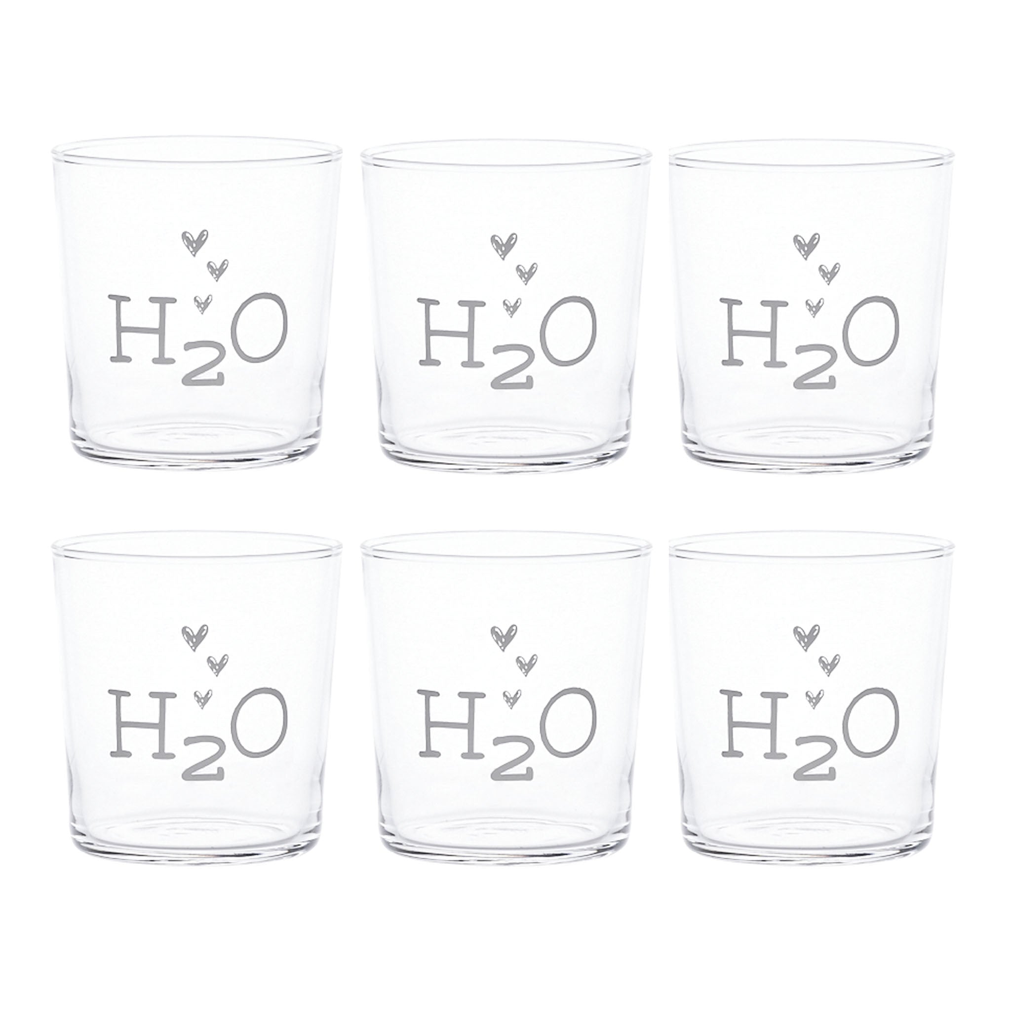 Set 6 Bicchieri Acqua Serigrafati - H2O Bicchieri Simple Day Bianco 