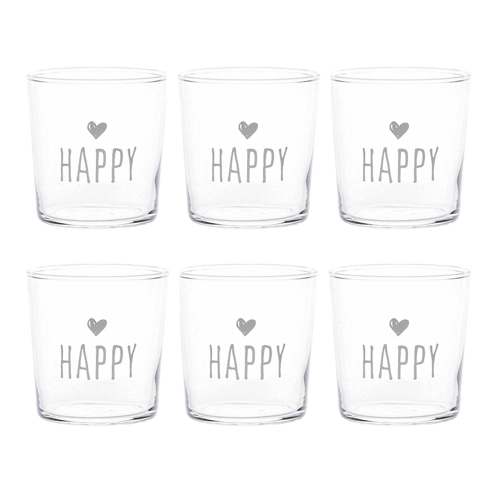 Set 6 Bicchieri Acqua Serigrafati - Happy Bicchieri Simple Day Bianco 
