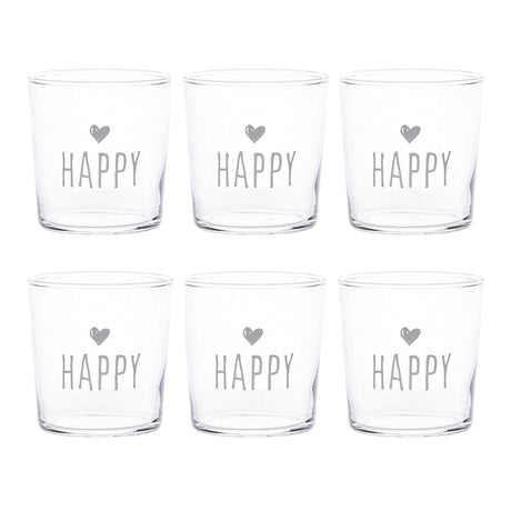 Set 6 Bicchieri Acqua Serigrafati - Happy Bicchieri Simple Day Bianco 