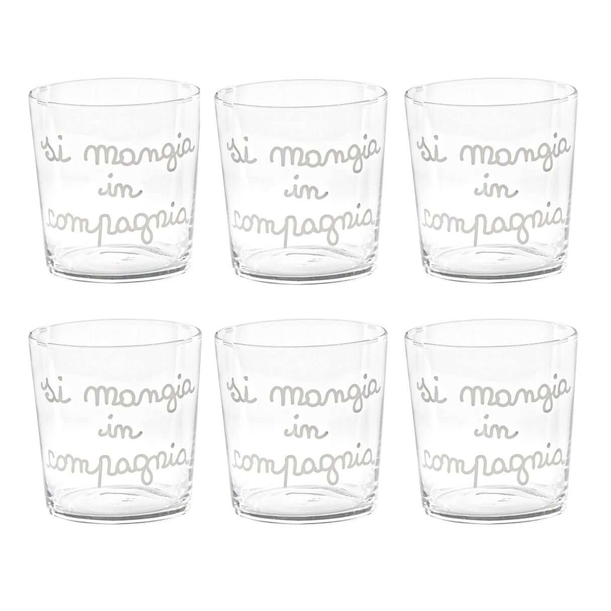 Set 6 Bicchieri Acqua Serigrafati - Si Mangia in Compagnia Bicchieri Simple Day Bianco 
