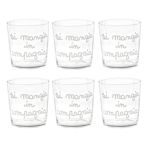 Set 6 Bicchieri Acqua Serigrafati - Si Mangia in Compagnia Bicchieri Simple Day Bianco 