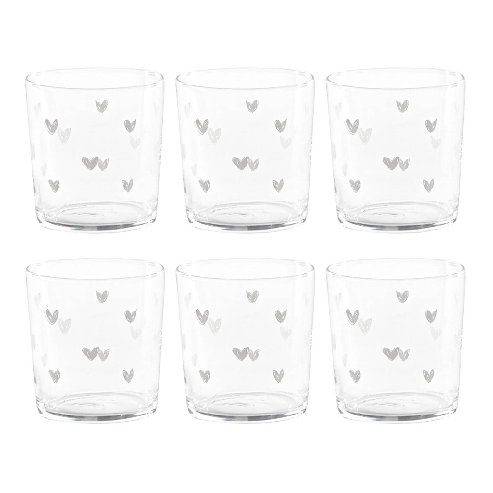 Set 6 Bicchieri Acqua Serigrafati - Tappezzeria Cuori Bicchieri Simple Day Bianco 