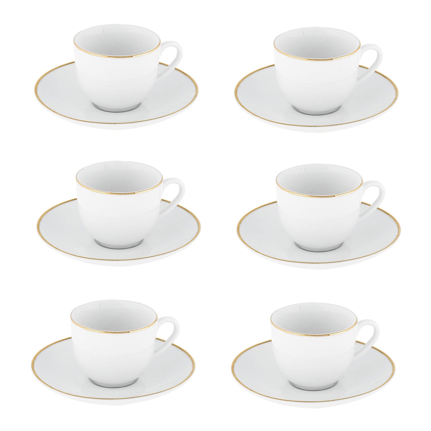 Set 6 Tazze da Caffè con Piattini in Porcellana - Gold Chic
