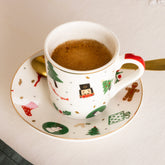 Set 6 Tazze da Caffè con Piattini in Porcellana - Fantasia del Natale 