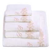 Set Asciugamani 5 pezzi in Spugna di Cotone con Inserti Macramè - Ivonne 
