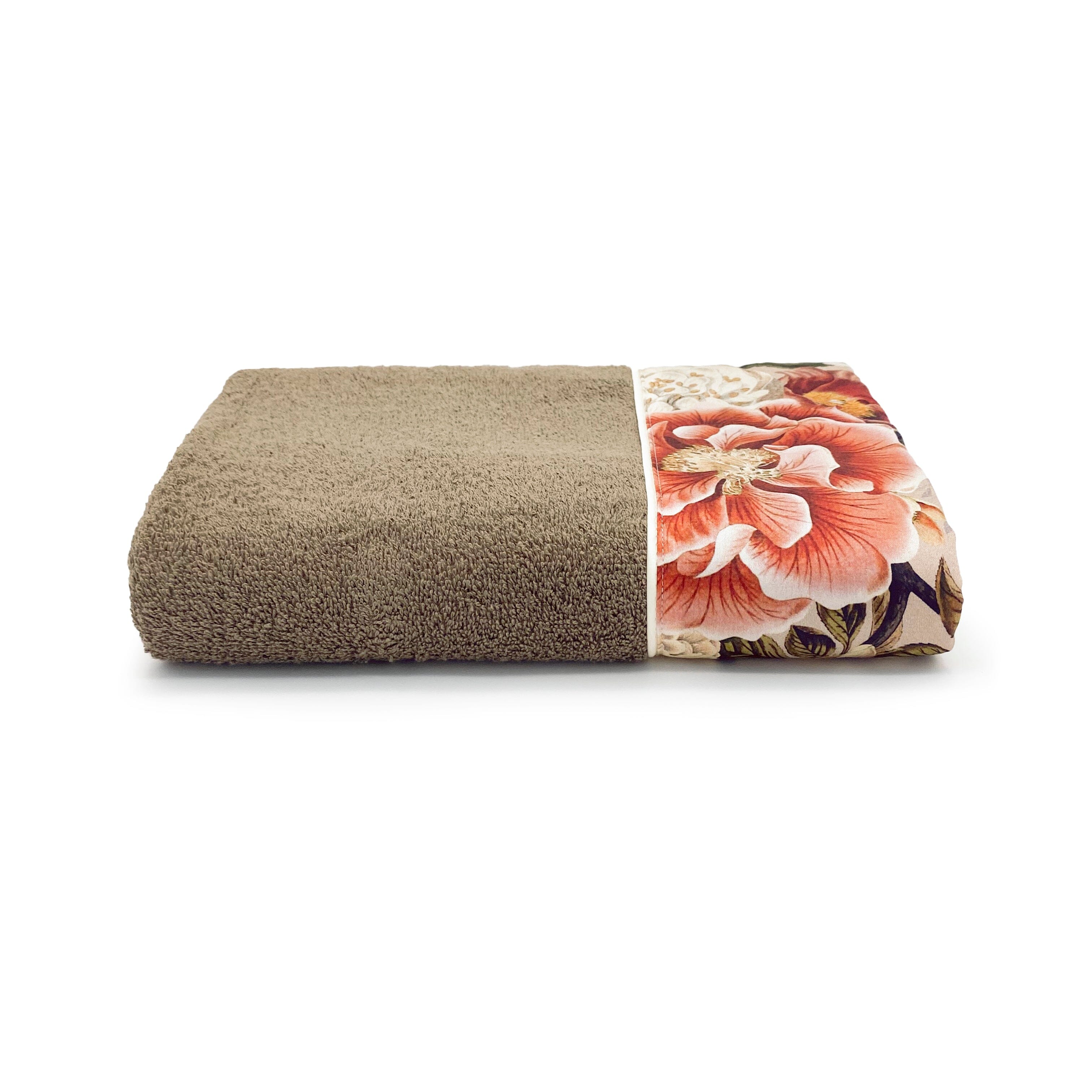 Telo Bagno in Spugna di Cotone con Balza Fantasia Floreale - Dafne Coppia di spugna Lisola Tortora 