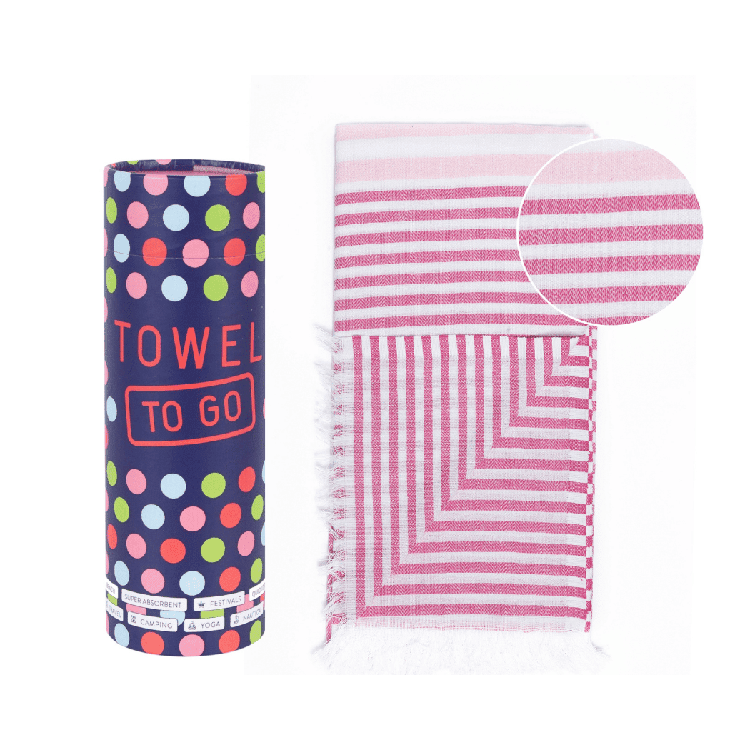 Telo Mare Fouta in Puro Cotone Rigato - Bali Telo Mare Towel to GO Fucsia/Rosa 