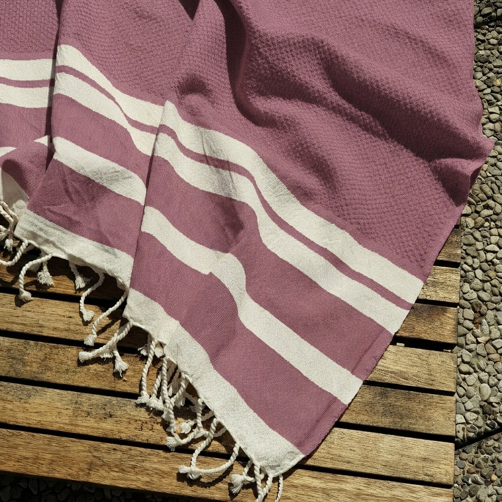 Telo Mare Fouta in Puro Cotone Tinta Unita - NewPort Telo Mare Marinette Saint-Tropez Prugna 
