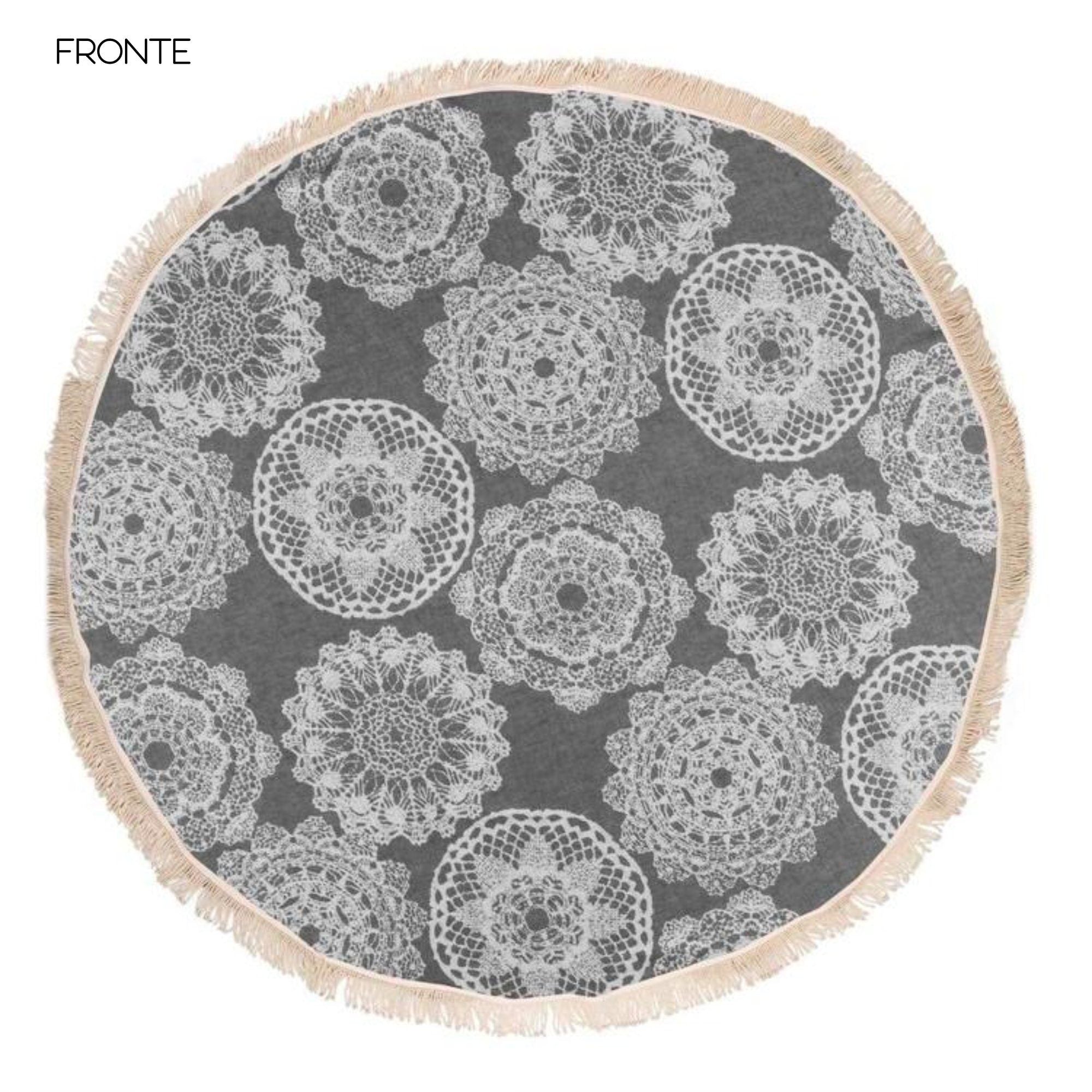 Telo Mare Fouta Rotondo in Cotone e Bambù Doubleface - Round Telo Mare Begonville Nero 