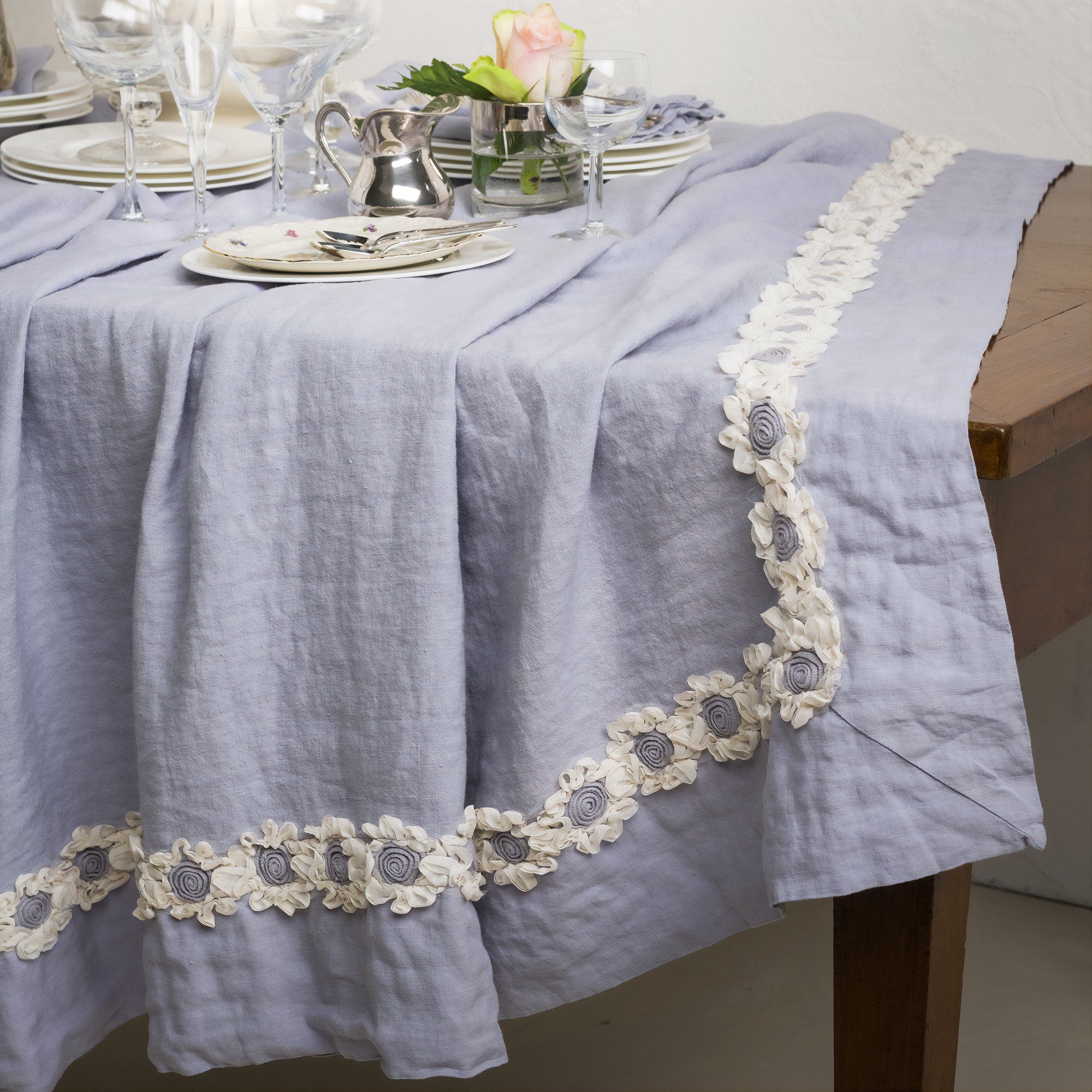 Tovaglia in puro lino Stonewashed con bouquet floreale - Peonie Tovaglia La Fabbrica Del Lino 