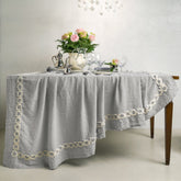 Tovaglia in puro Lino Stonewashed con inserto floreale - Peonie 