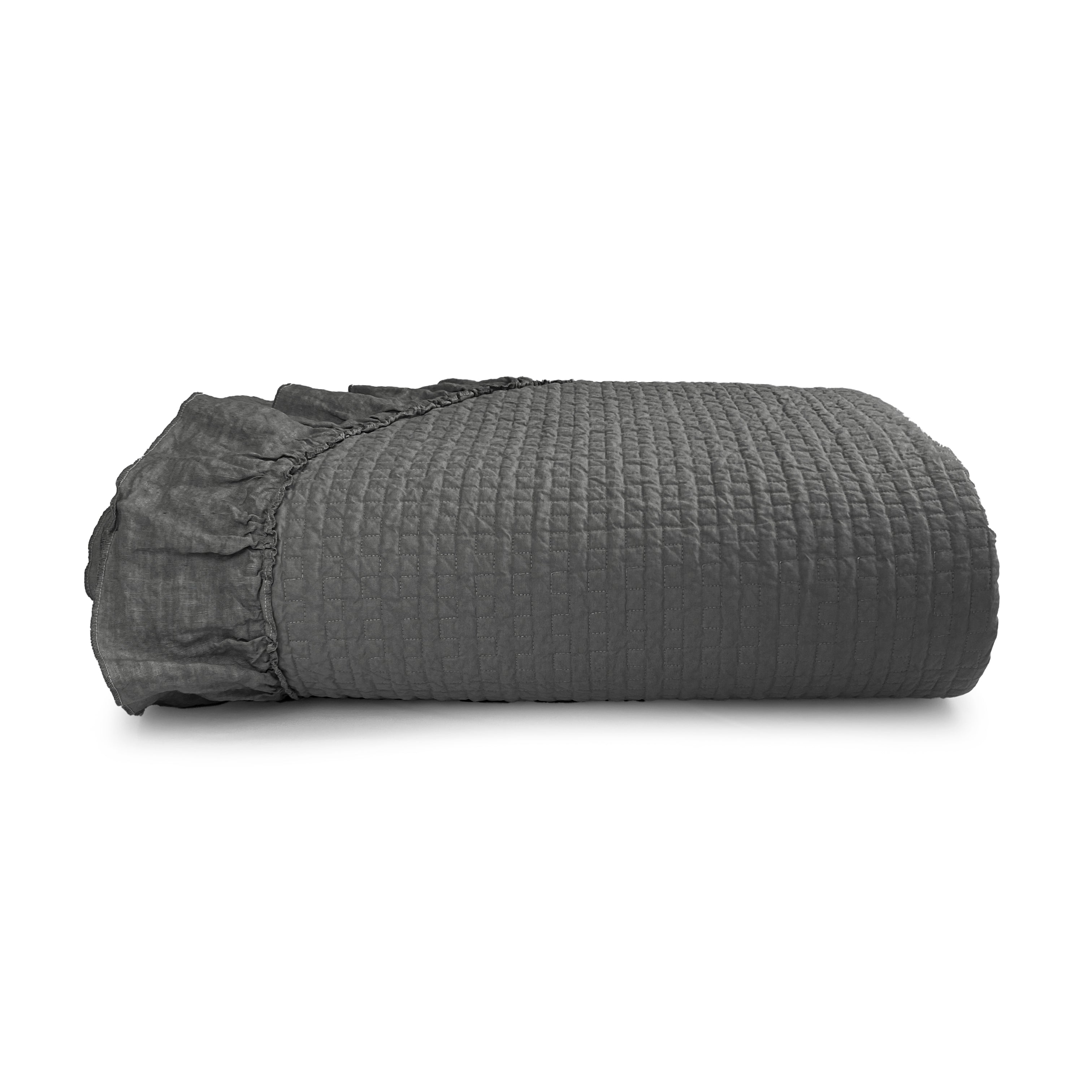 Trapuntino Leggero in Cotone StoneWash con Bordo in lino - Florida Trapuntino Estivo Lisola Matrimoniale Piombo 